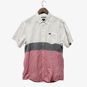 RVCA That'll Do Oxford Shirt Mens L Slim Fit Colorblock Short Sleeve Button Down